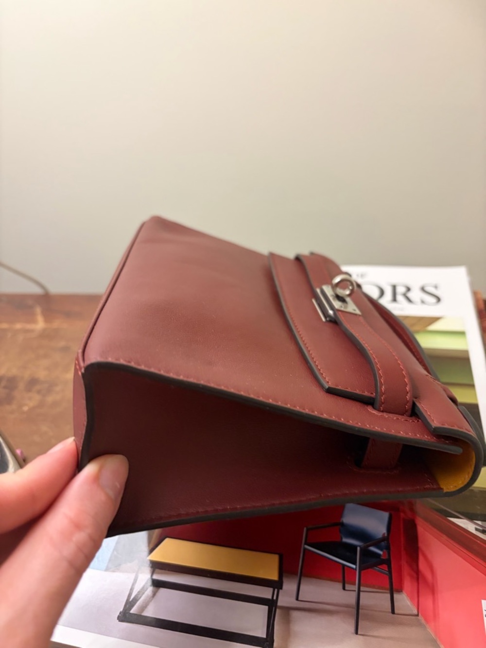 Unbranded H Kelly Pochette Style Bag Burgundy Silver Hardware Clutch - Picture 10 of 12